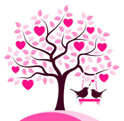 heart tree and love birds