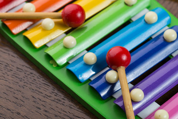 Rainbow colored toy xylophone