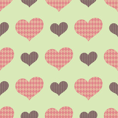 A seamless pattern with big and small hearts with patterns inside

