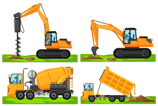 Four different types of construction vehicles