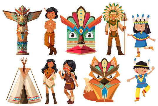 Native american indians and traditional items