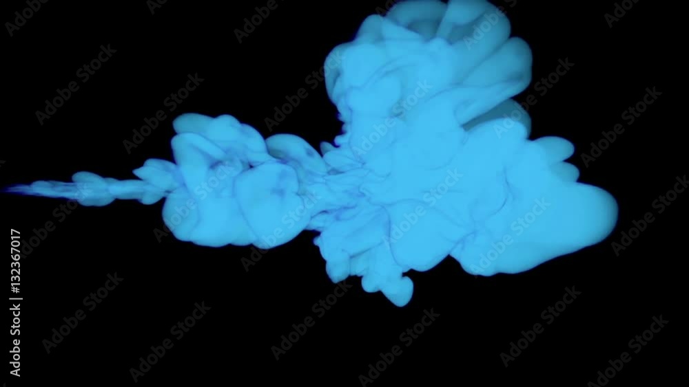 Poster stylized blue ink and water series, ink in water isolated on black background, elements for motion d