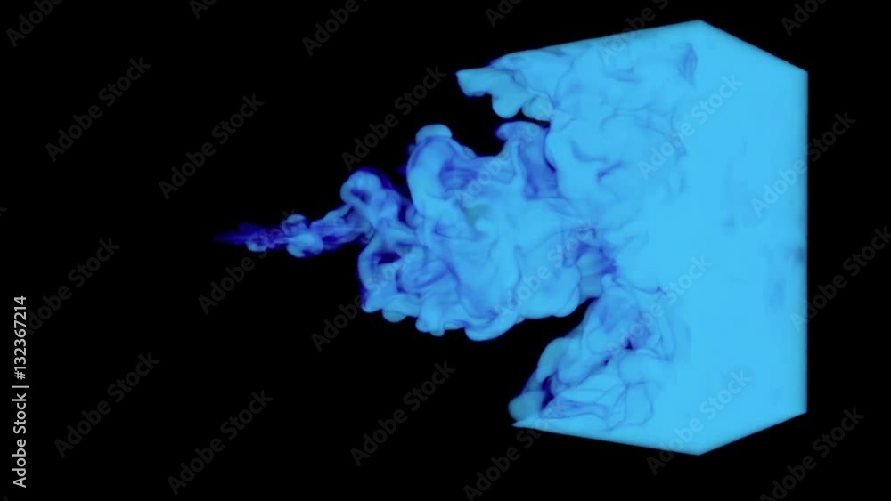 Poster stylized blue ink and water series, ink in water isolated on black background, elements for motion d