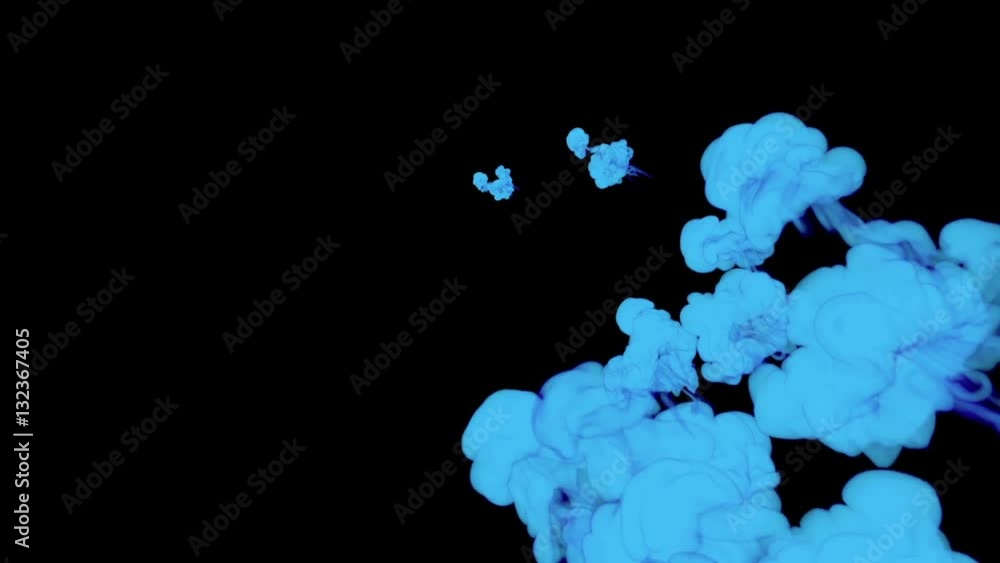 Poster abstract background. blue smoke or blue ink in water series on black. 3d render voxel graphics. elem