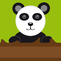 Panda with tree on green background