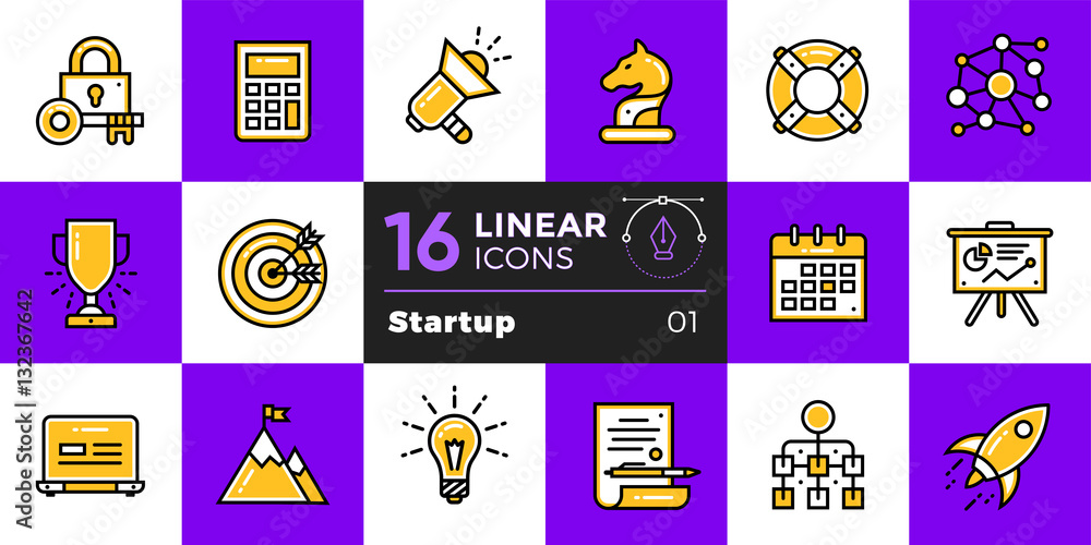 Poster vector collection of line icons for new business. high quality modern pictograms for mobile concepts