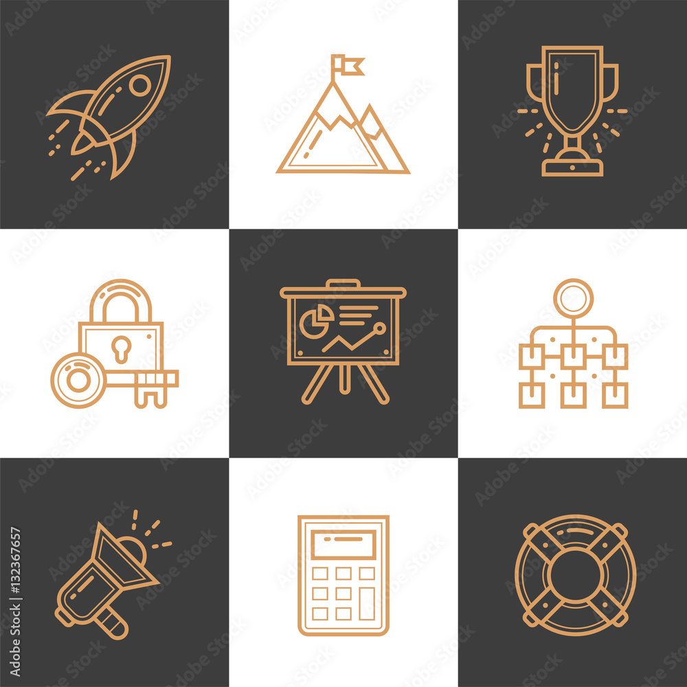 Poster vector collection of line icons for new business. high quality modern pictograms for mobile concepts