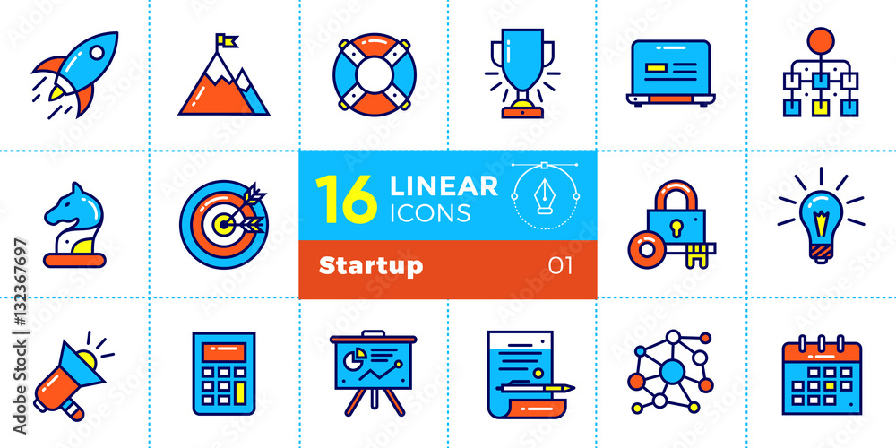 Poster vector collection of line icons for new business. high quality modern pictograms for mobile concepts