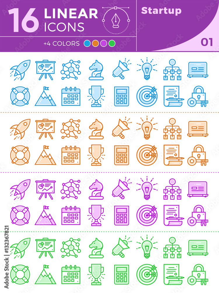Poster unique linear icons with different color for banners and other t
