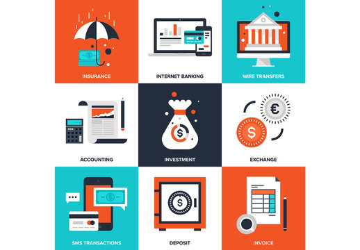 9 Four-Color Square Banking and Finance Icons