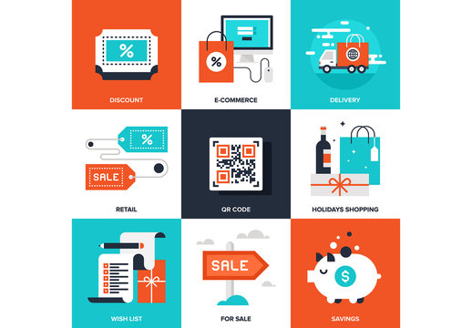 9 Four-Color Square Shopping Icons 2