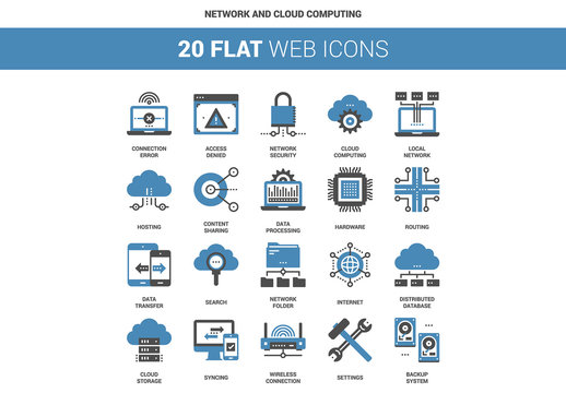 20 Flat Two-Color Data and Hardware Icons