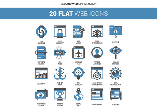 20 Flat Two-Color SEO Icons