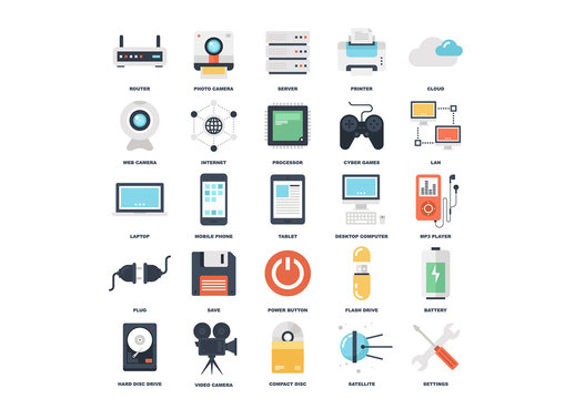 25 Flat Colorful Media and Gaming Icons
