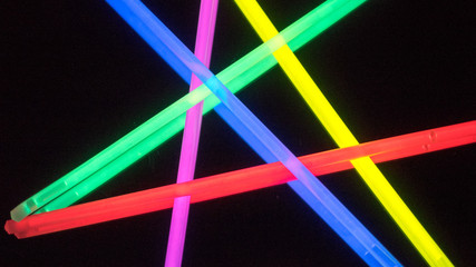 Colorful fluorescent light neon on black background