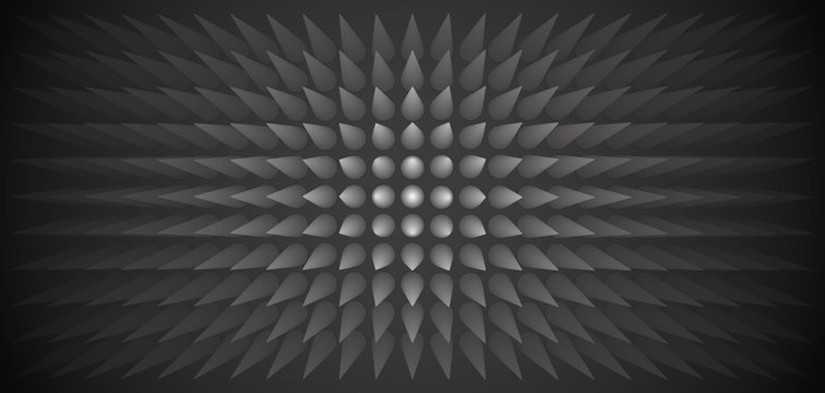 Volume abstract gray background, many pillar, cones, 3d vector dark wallpaper