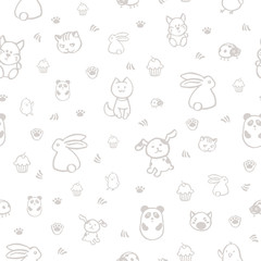The stylized little animals on a white background. Seamless pattern.