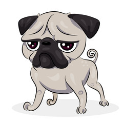 cartoon cute funny vector pug dog at the white background