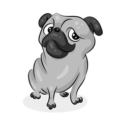 cartoon cute funny vector pug dog at the white background