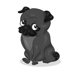 cartoon cute funny vector pug dog at the white background