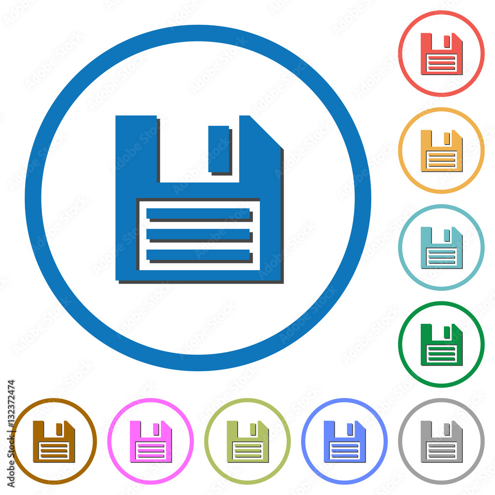 Poster floppy disk icons with shadows and outlines