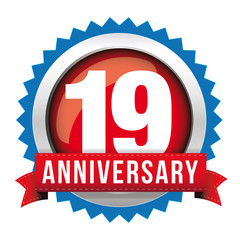 Nineteen years anniversary badge with red ribbon