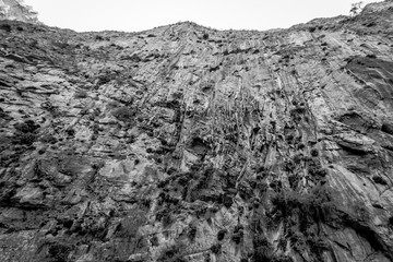 Rocks of Samaria Gorge. Crete. Greece. Black and white.