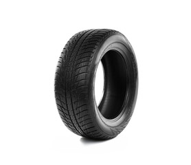 Rubber winter tire on white background