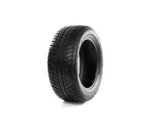Rubber winter tire on white background