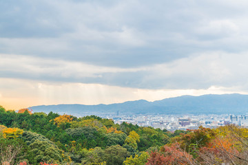 Fototapeta na wymiar Aerial view of Kyoto City from Kiyomizu-dera in Autumn season.