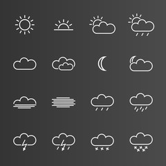 Set of simple weather icons isolated on grey background
