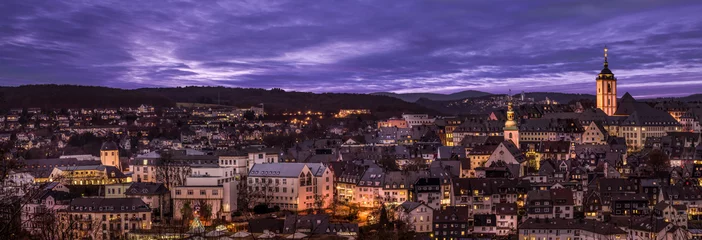 Beautiful night scene of the upper and lower castle in Siegen near Cologne. Typical german village © Puravidaniel