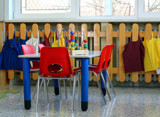 small school table with chairs and toys inside a School