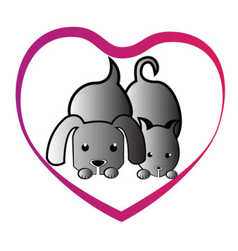 Cat dog love heart logo vector image