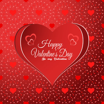 Vector Happy Valentine's Day background with heart cut from red paper with pattern.