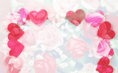 Couple dolls inside glass ball with sweet roses and hearts for valentine background