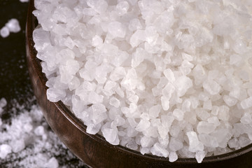 natural sea salt in a wooden bowl