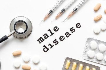 concept - male disease top view on white background
