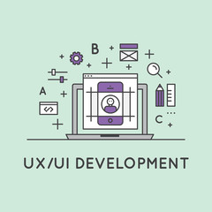 Vector Icon Style Illustration of UX UI User Interface and User eXperience Process