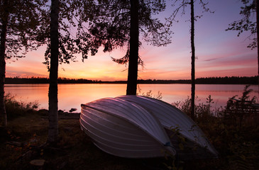 FINLAD, BOATS, COLD, SKY, LANDSCAPE, LAKE, SUNSET, TREES, CALM, RELAX, MEDITATION