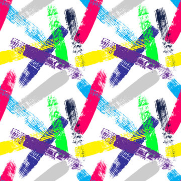 Seamless brushstroke pop pattern. Retro 80's style vector pattern background.