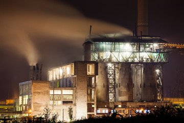 Petrochemical plant in night. Long exposure photography
