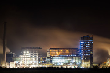Petrochemical plant in night. Long exposure photography
