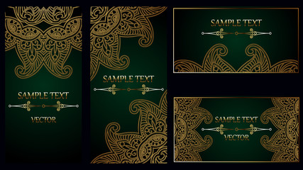 Set of cards with gold oriental ornamernom in Indian, Arabic, Islamic style © Anastasia