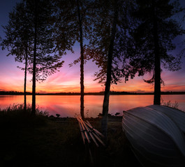 FINLAD, BOATS, COLD, SKY, LANDSCAPE, LAKE, SUNSET, TREES, CALM, RELAX, MEDITATION