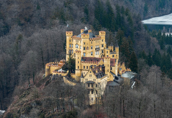 Hohenschwangau castle in the Bavarian Alps - Tirol, Germany (view from Neuschwanstein castle)