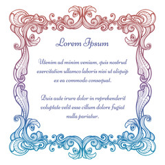 Hand drawn ornate frame vector illustration. Colorful vintage frame isolated on white background