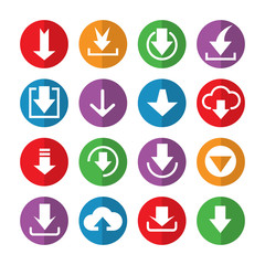 Downloading icons in color circles on white background. Vector illustration