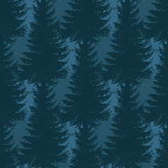 Layered pine forest seamless pattern design. Vector illustration