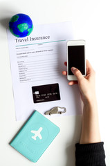 travel booking concept top view on white background mock up